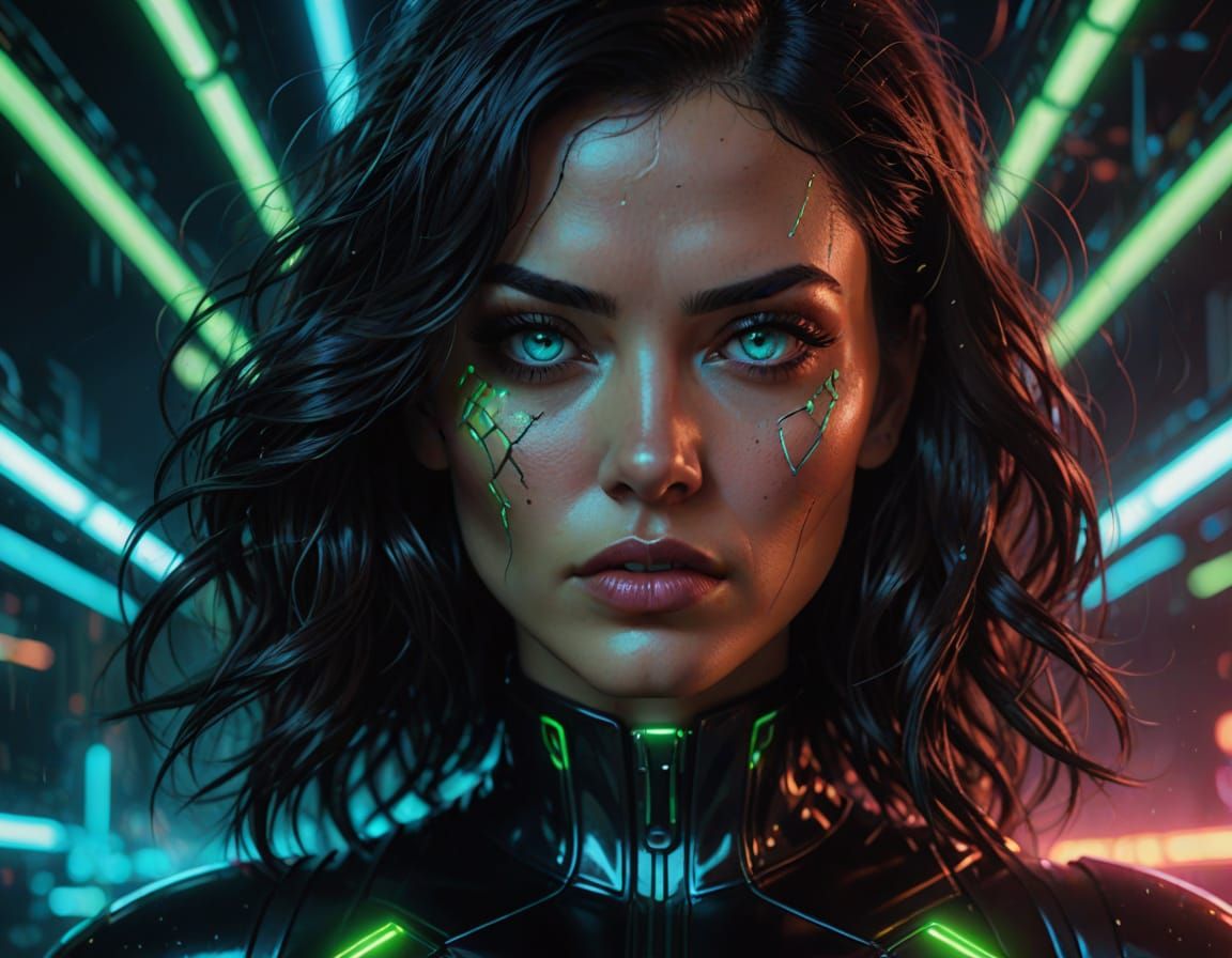 Hyper-Realistic Cyberpunk Goddess with Borg Implants