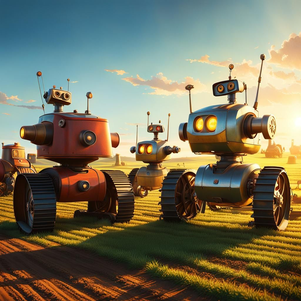 Robots on the Farm: Rustic Futurism in Golden Light