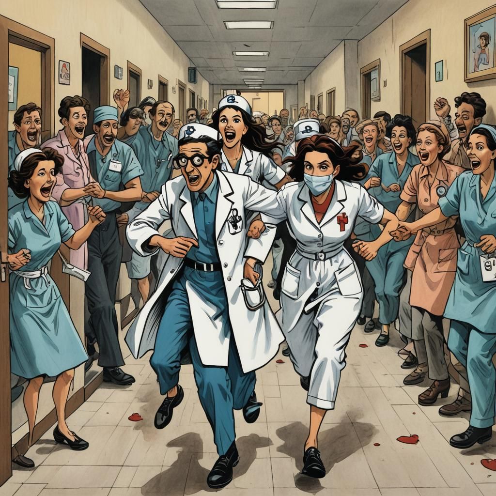 Madcap Cartoon of Hospital Chaos