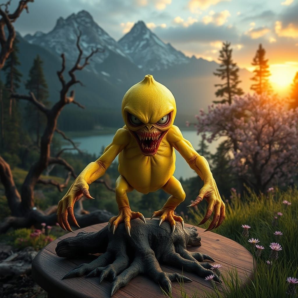 Extreme Hyper Realistic Mutant Lemon Fruit Monster