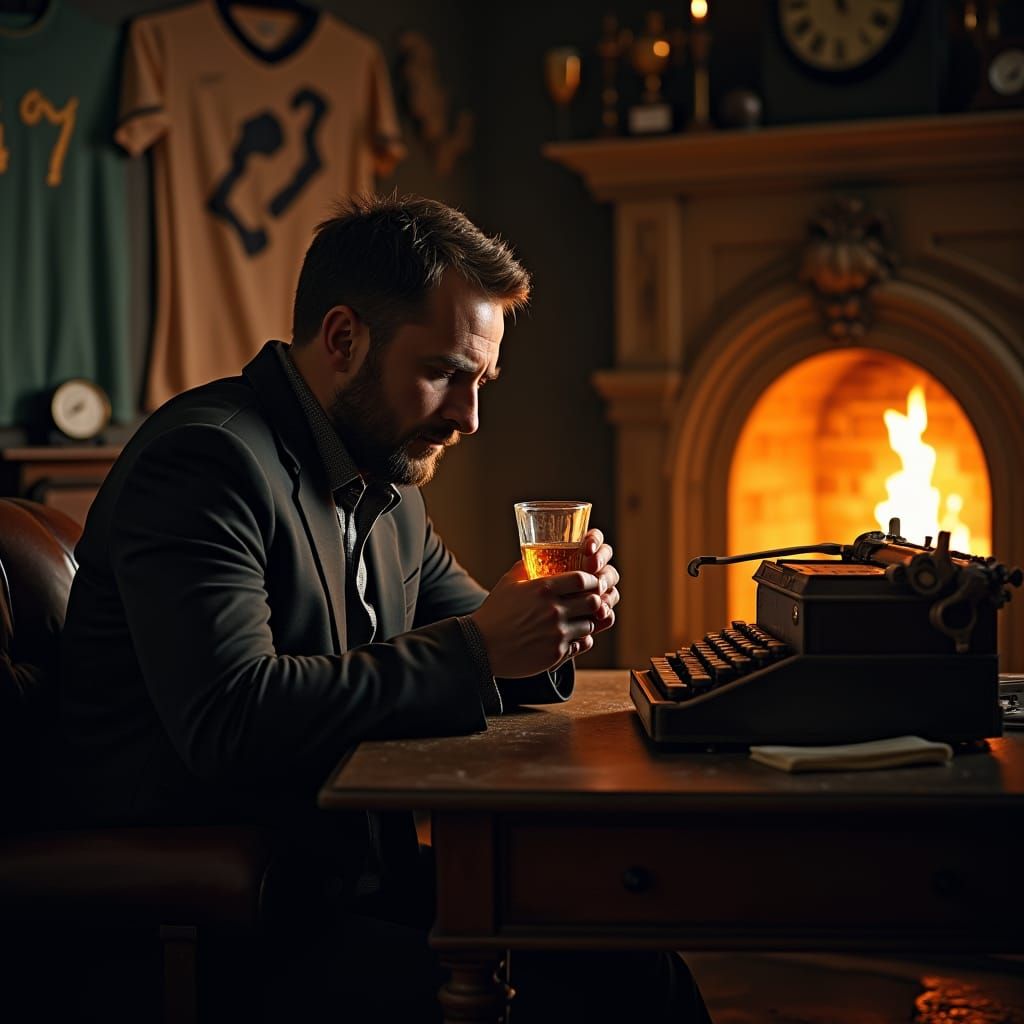 Pensive Man in Atmospheric Study: Digital Art