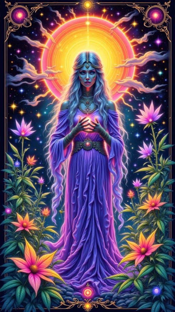 The Sun Tarot Card in Neon Art Style