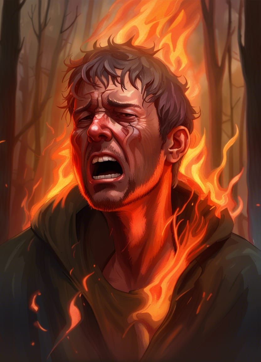 Man in Flames: A Dramatic Forest Portrait