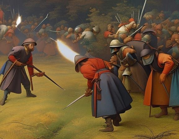 Peasants Headbutting: Hieronymus Bosch Style, Extreme Detail