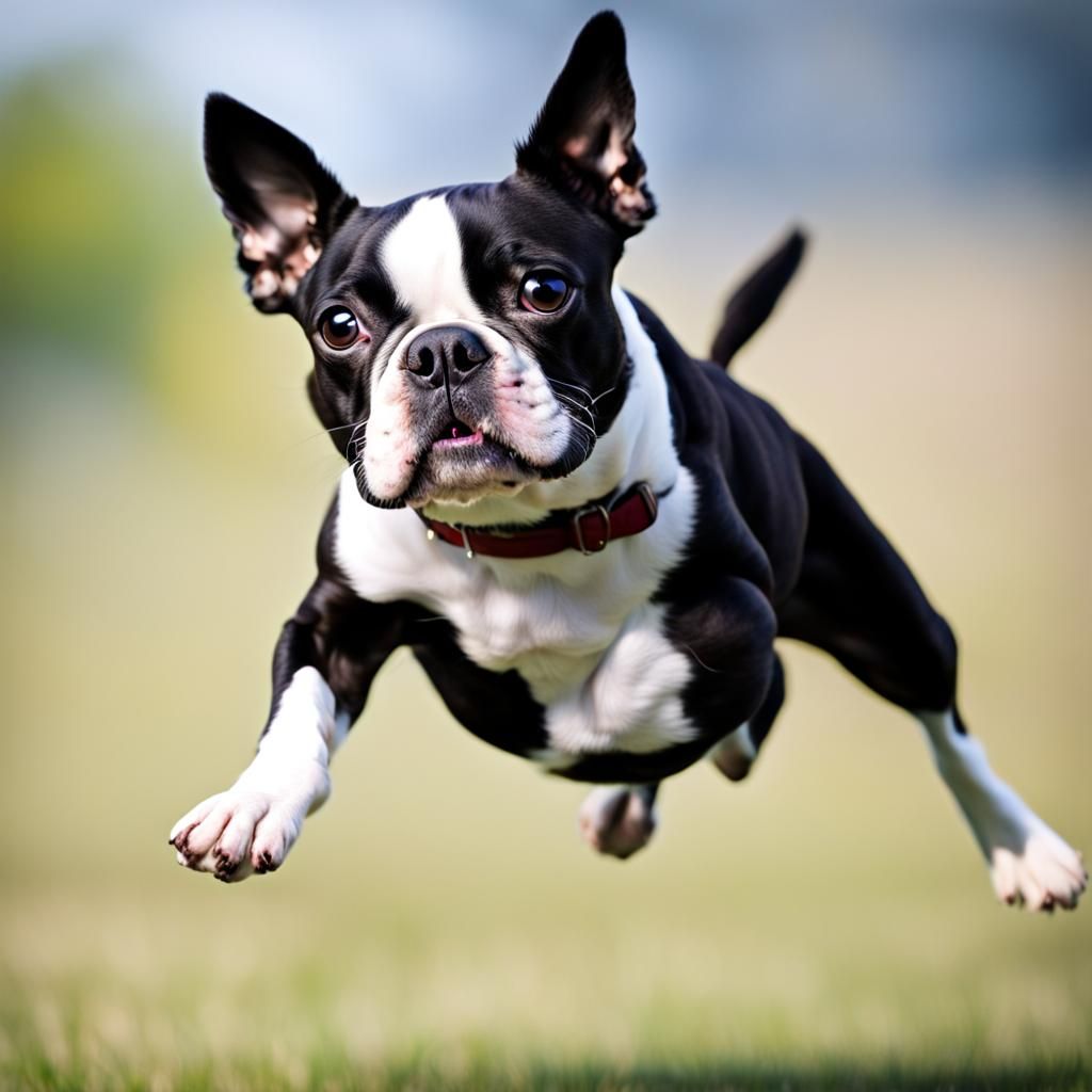 Flying Boston Terrier with Colorful Background