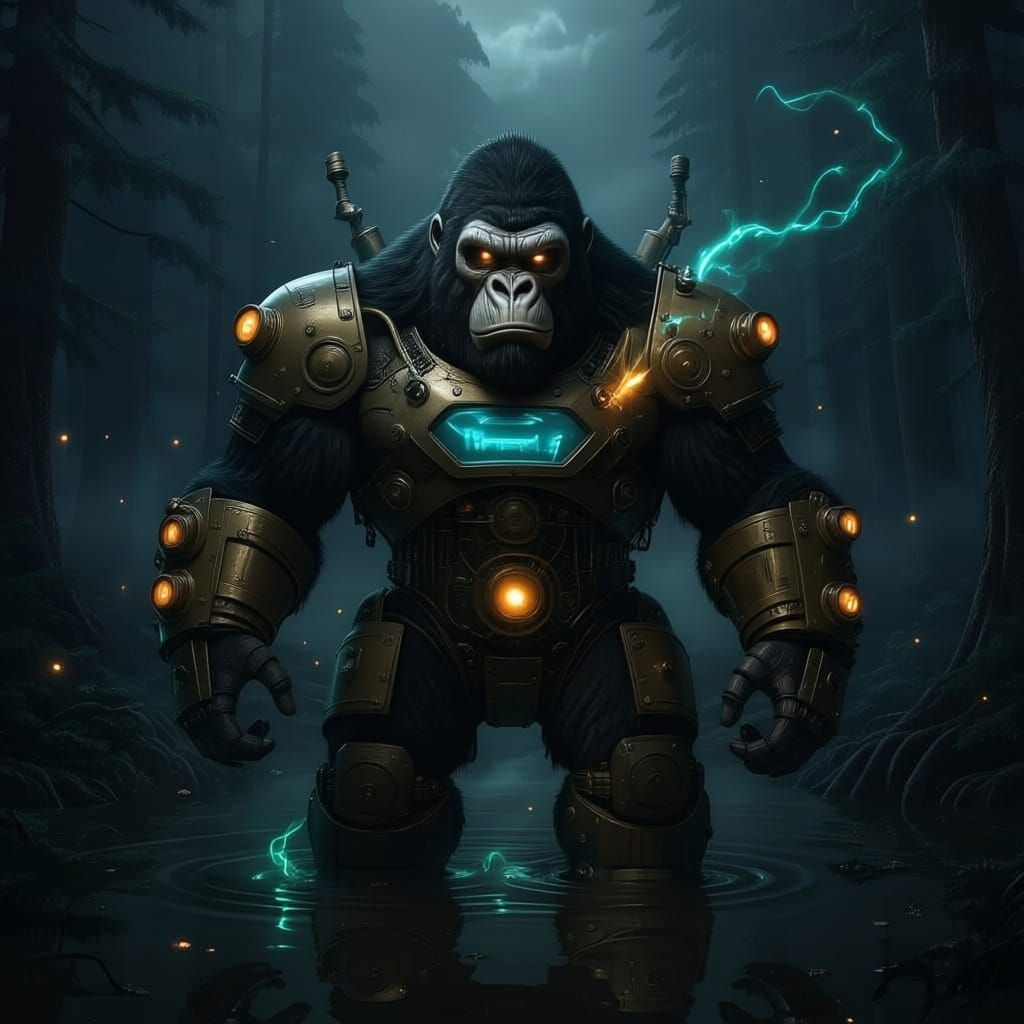 Steampunk Gorilla in Victorian Factory, Hyperrealistic Digit...
