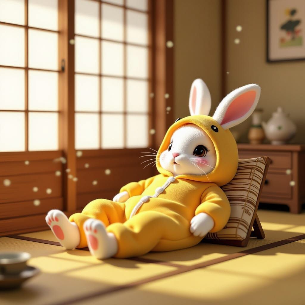 Rabbit in Yakisoba Onesie in Cozy Retro Japan