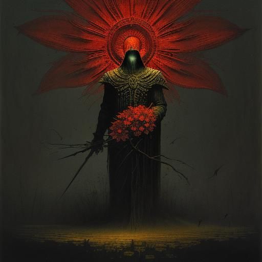 Eerie Single Petal Flower in Dark Surreal Style