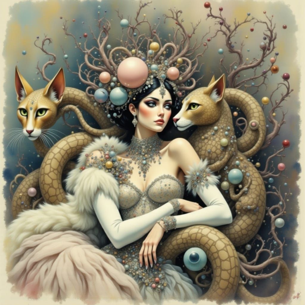 Feline Folk Flux in Vibrant, Distorted Dreamscape