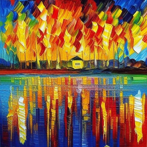 Explosion at Fireworks Factory in Expressionist Style