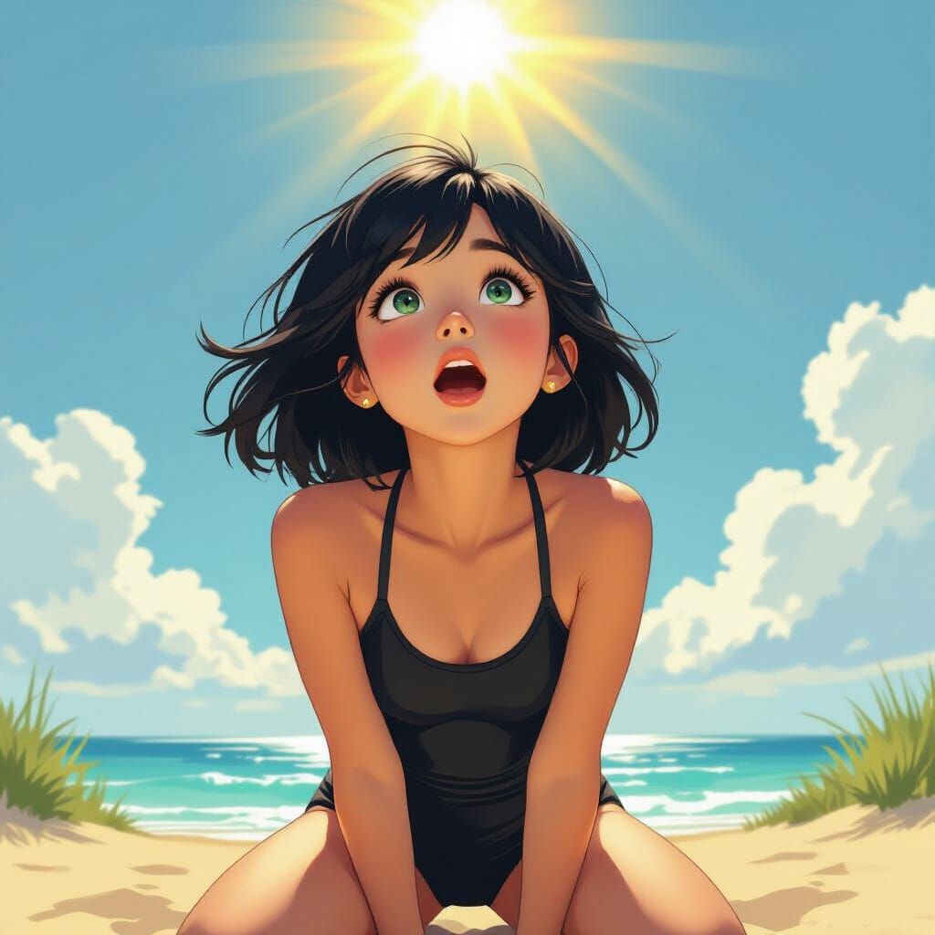 Girl Gazing Skyward in Summer Sunlight