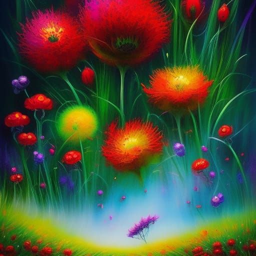 Floral Fantasy: Mixed Media Painting in Neo-Impressionism St...