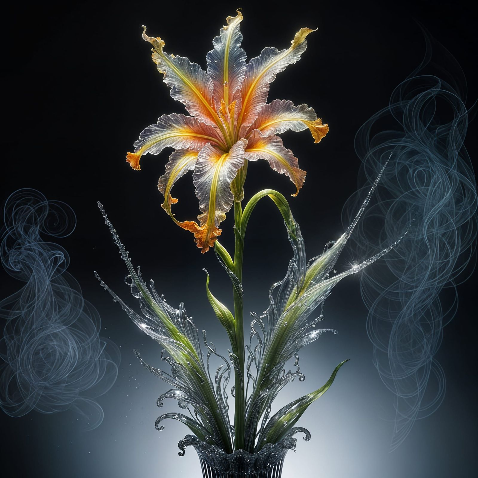 Transparent Glass Gladiolus Flower in Photorealistic Style