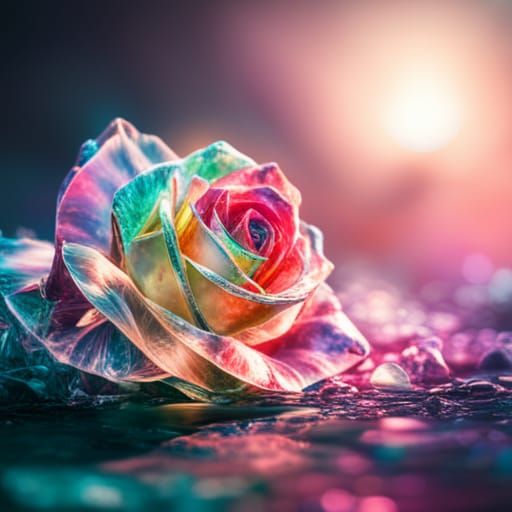 Icy Glass Rose with Diamonds, Digital Art