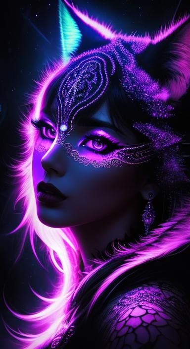 Mystical Woman with Animal Designs in Double Exposure