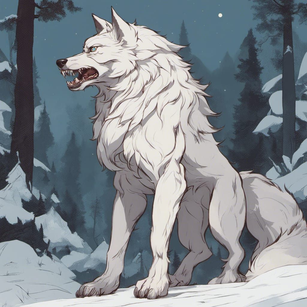 Ethereal Gold and White Werewolf in Misty Forest