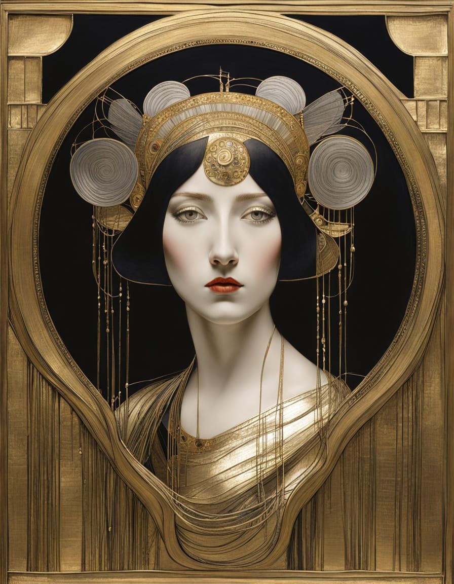 Ethereal Gothic Woman in Gilded Midshot Portrait