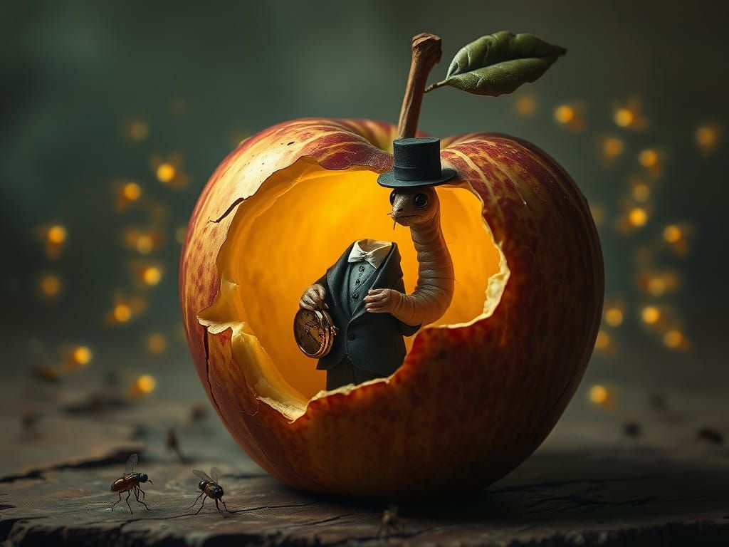 Whimsical Surrealist Landscape: Antique Apple Interior with....