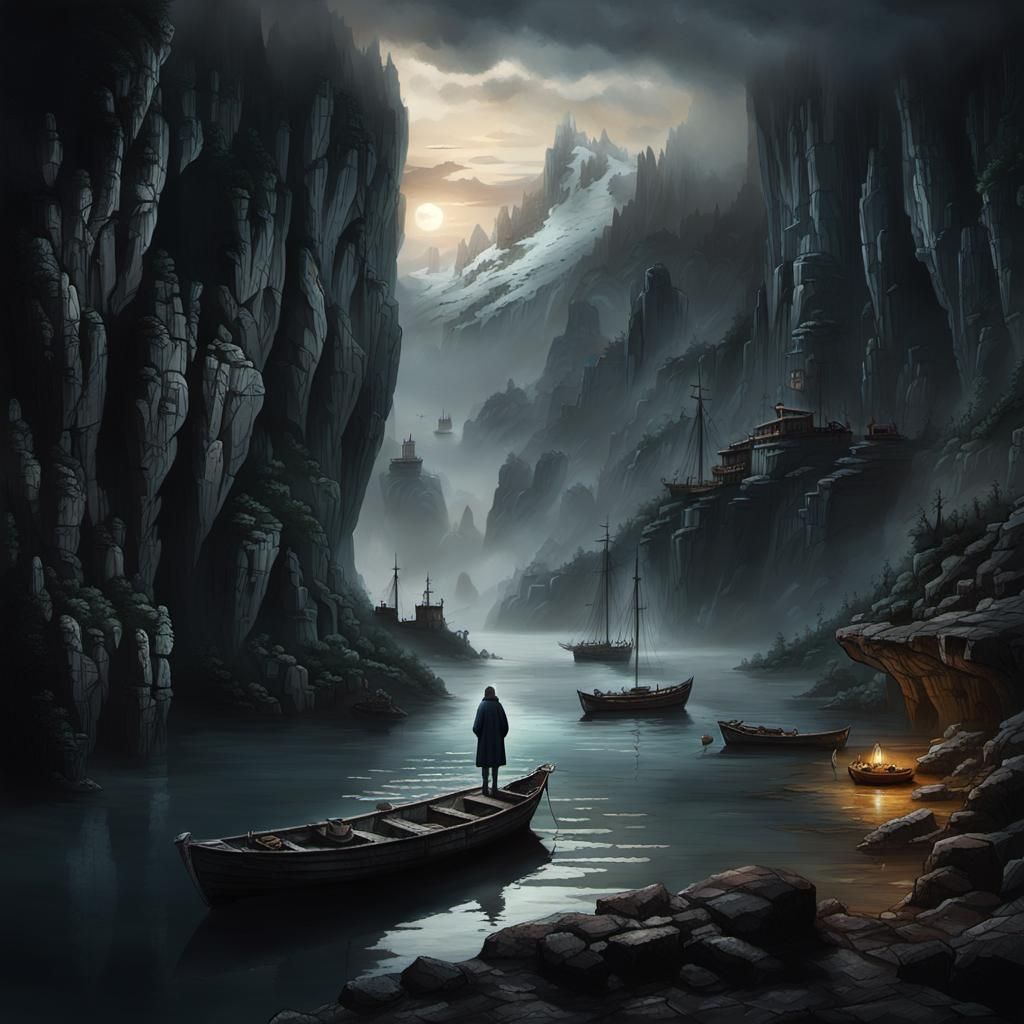 Mystical Cave Dwelling with Wolf and Woman