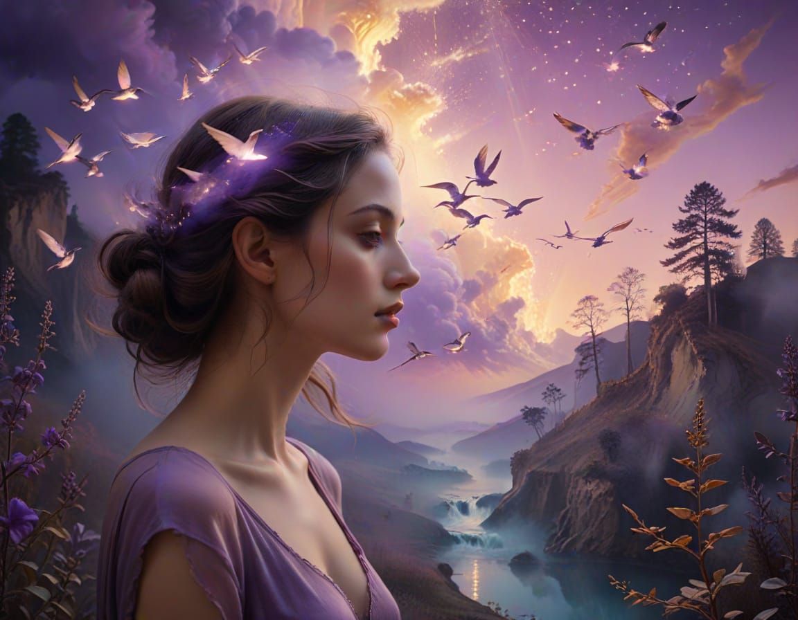 Surreal Goddess Embracing Twilight Mysticism