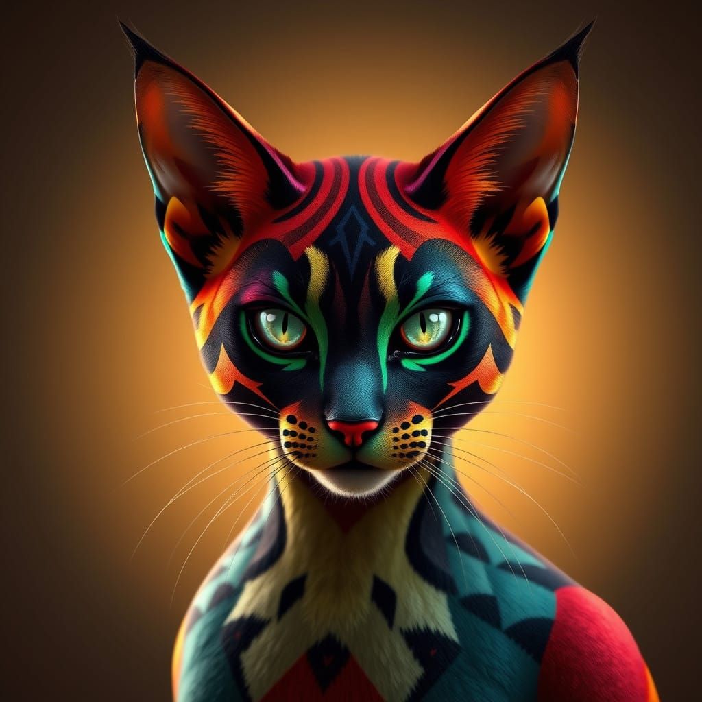 Mystical Feline Figure in Vibrant Art Nouveau Style