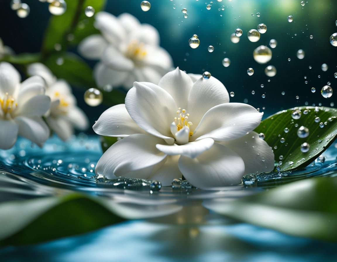 Gardenias Bloom From Rain: Hyperrealistic National Geographi...