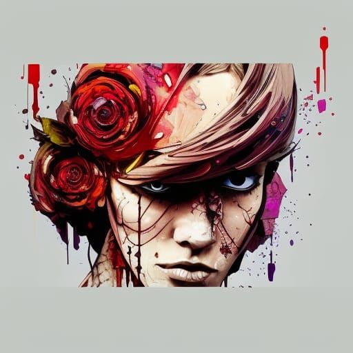 Portrait of a badass rose. Line art. Vector art: Pixelated: Glitch: Matrix: 64 bit. Borderlands: Oil splash: Oil stained...