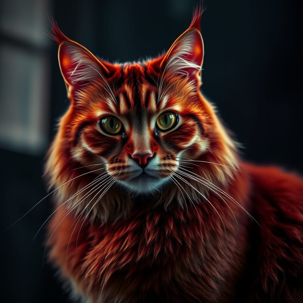 Regal, Hyperrealistic Feline in Moody, Cinematic Setting