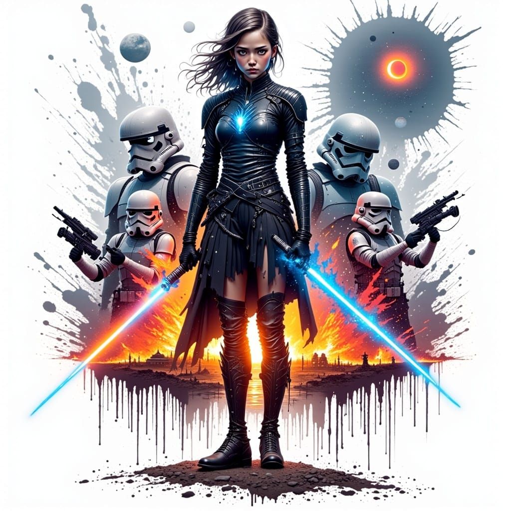 Biomechanical Togruta Jedi Knight in Cyberpunk Landscape