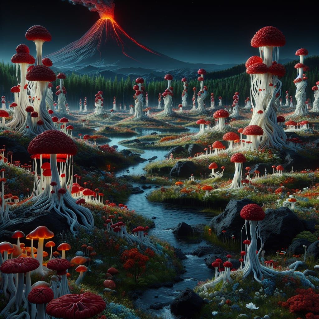 Surrealistic Nightscapes with Enigmatic Lava Rock Beings