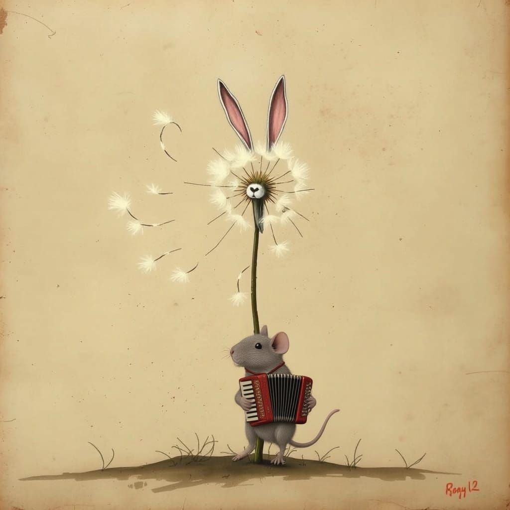 Dandelion Rabbit Flies Towards Zero in Otto Dix Style