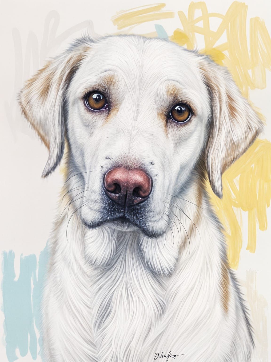 Whimsical White Labrador Portrait in Pastel Hues