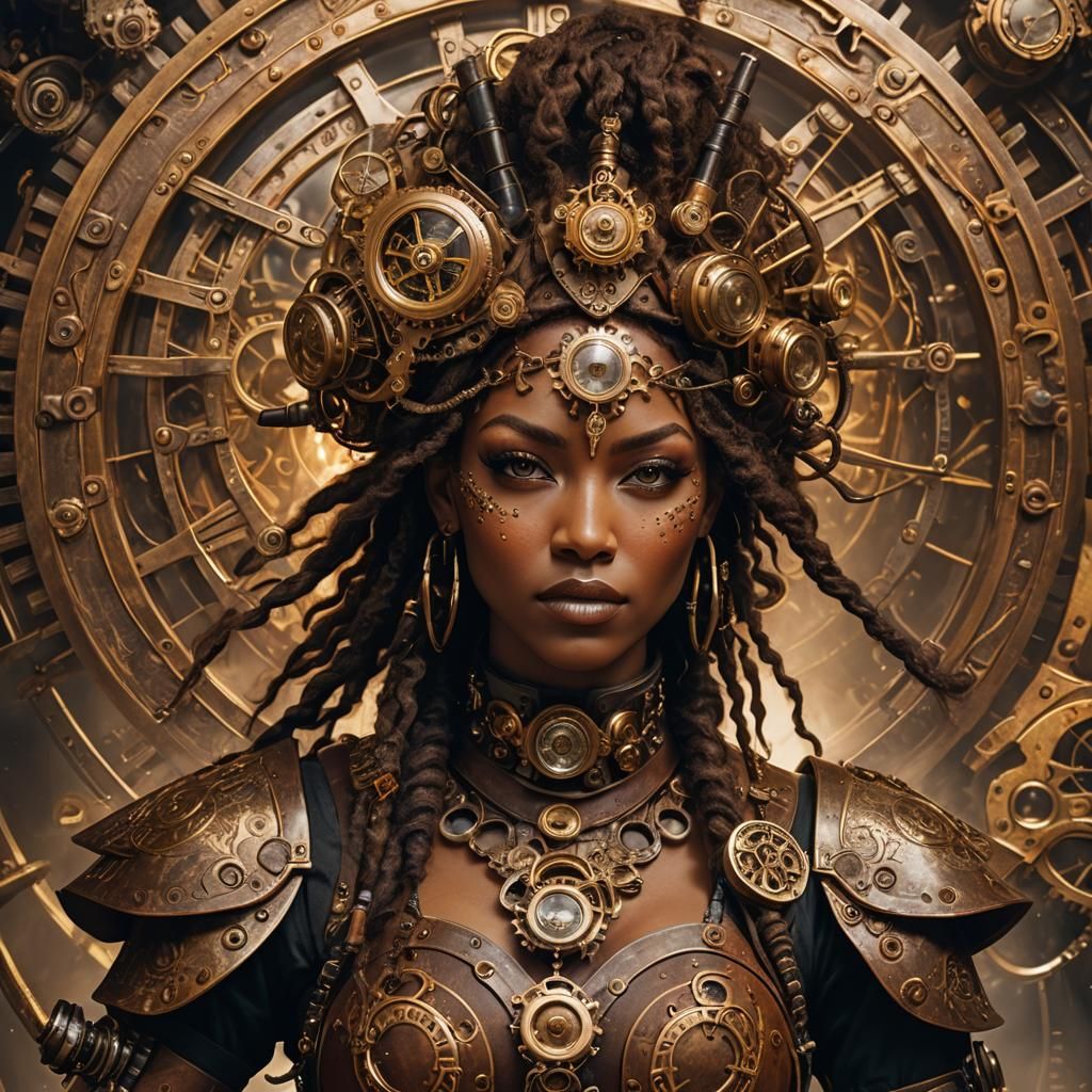 Steampunk Warrior Portrait with Magical Aura