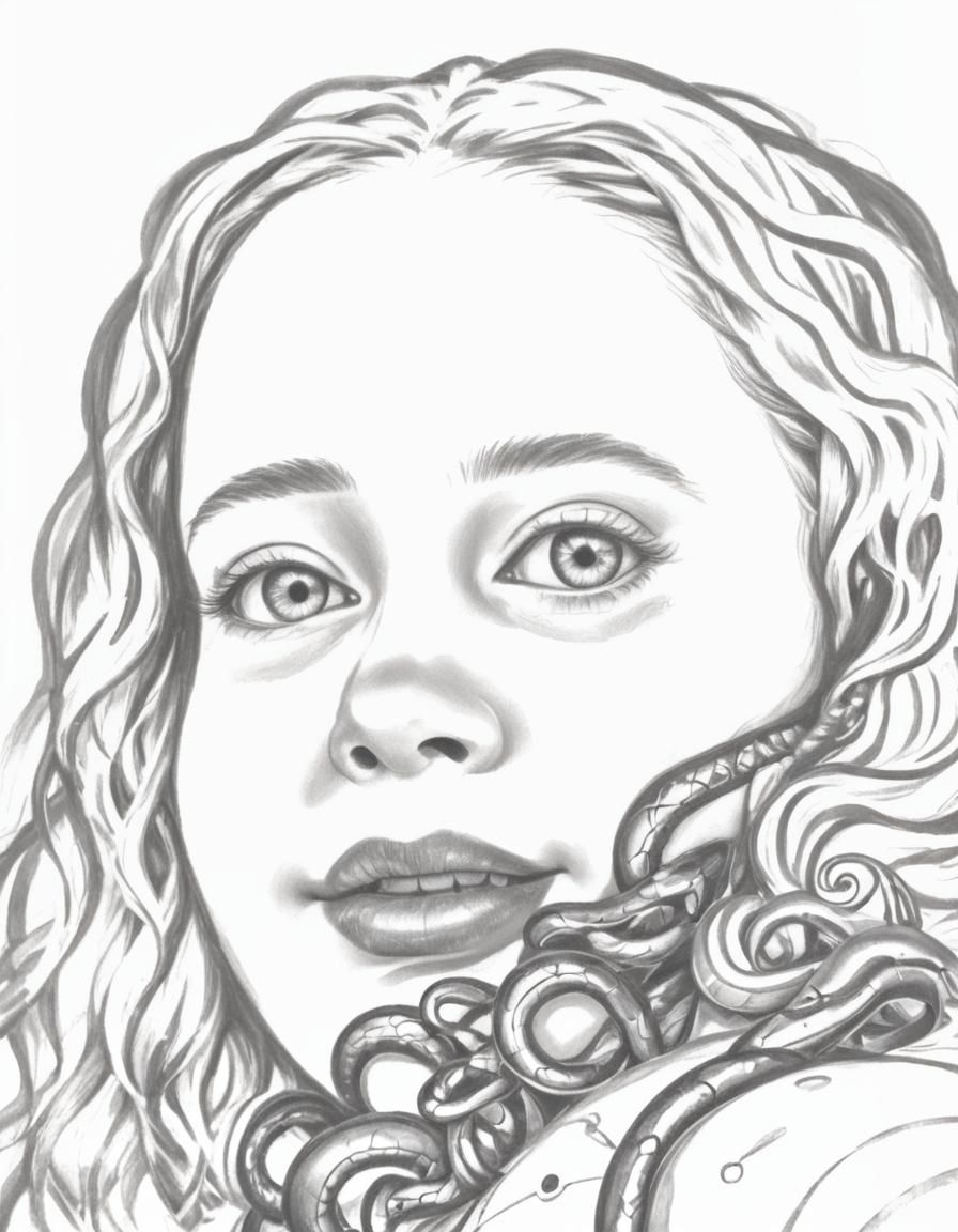 Robot Girl with Snake Hair in Dreamcore Style