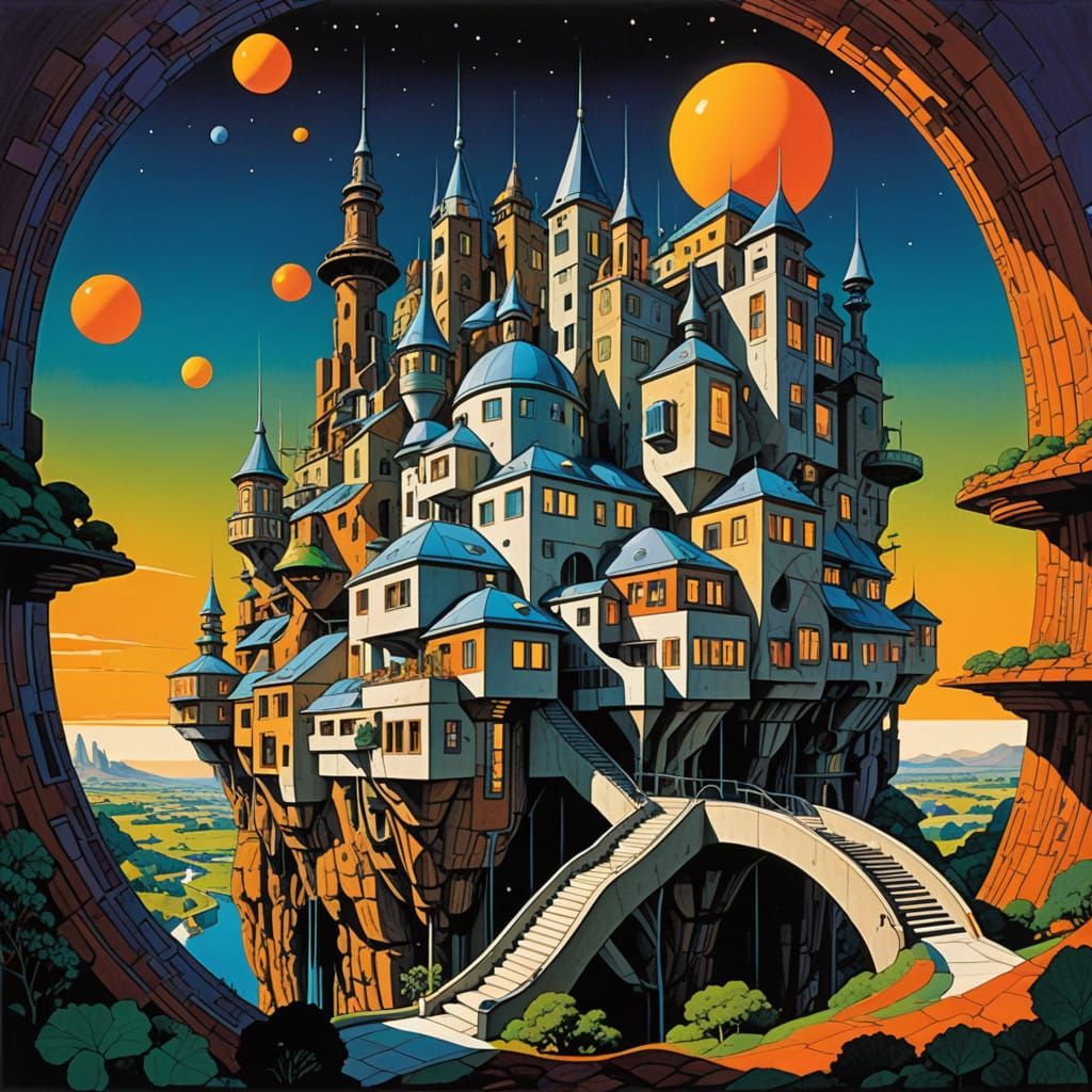 Surreal Cityscape in Impossible Geometry