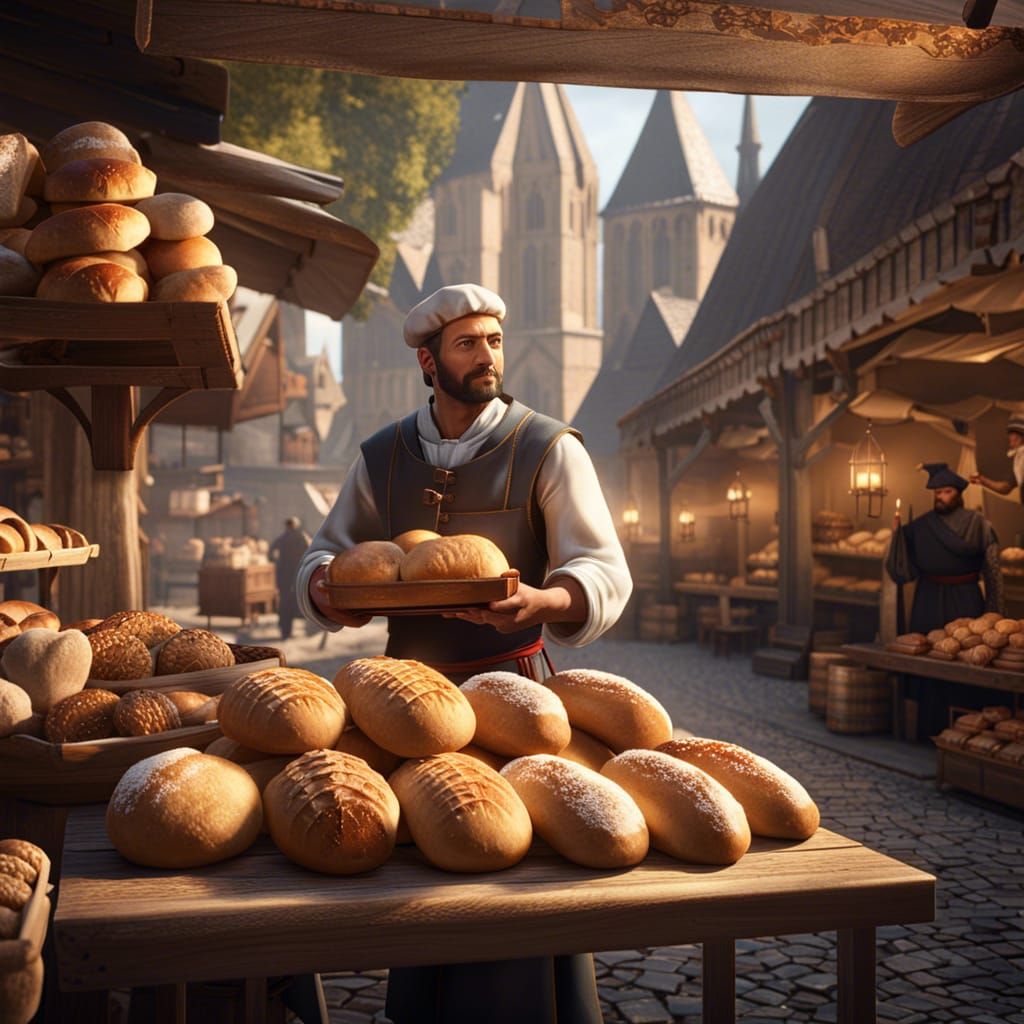 Medieval Baker Selling Bread, 3D Game Cinematic