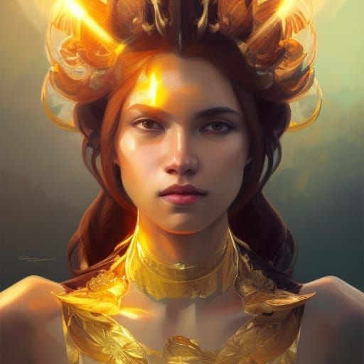 Golden Sun God Portrait in Hyperdetailed Style