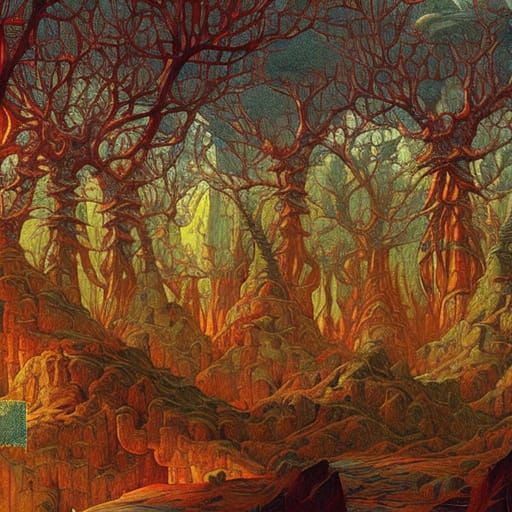 Untouched Wilderness Landscape in Detailed Botanical Style