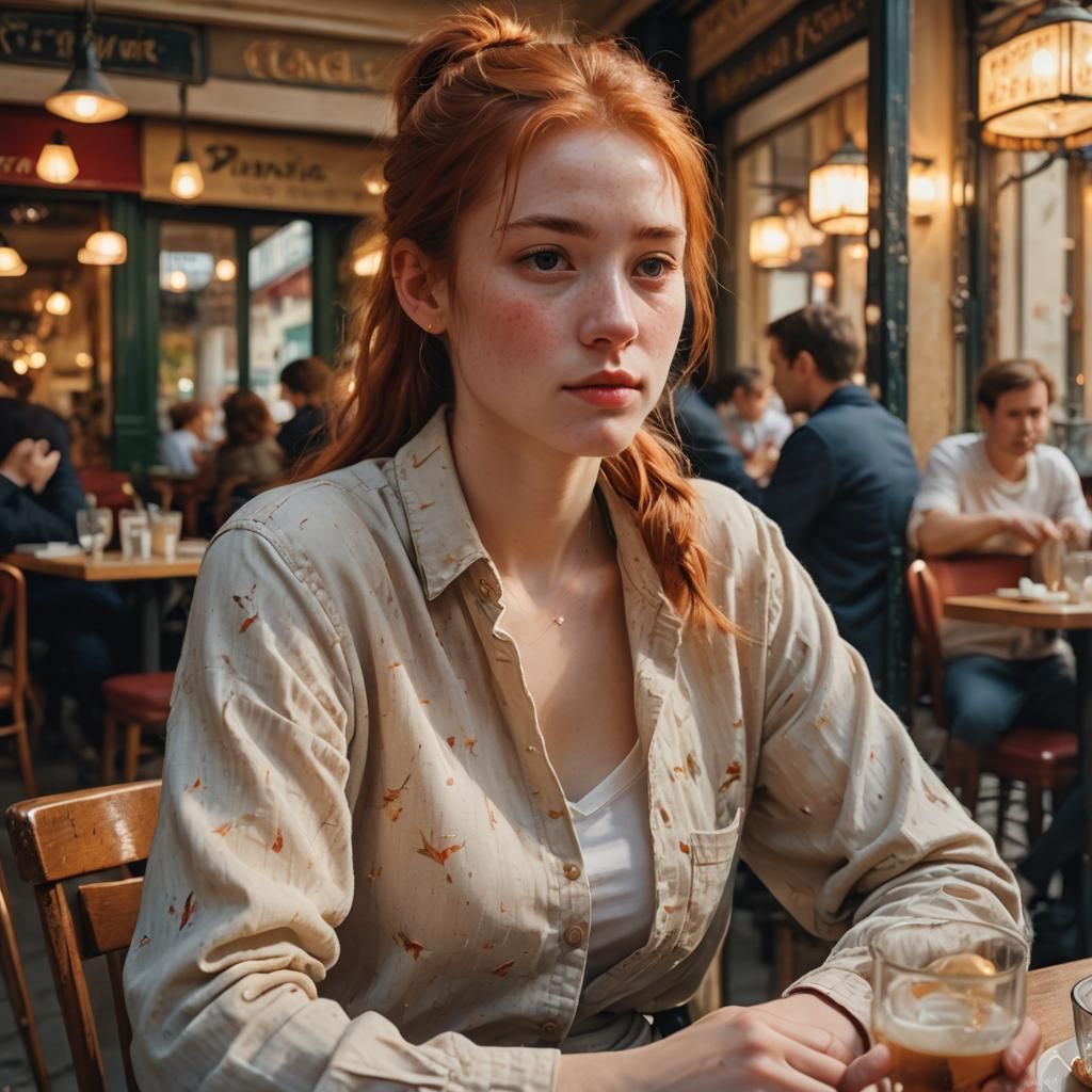 Impressionist Portrait in Parisian Cafe