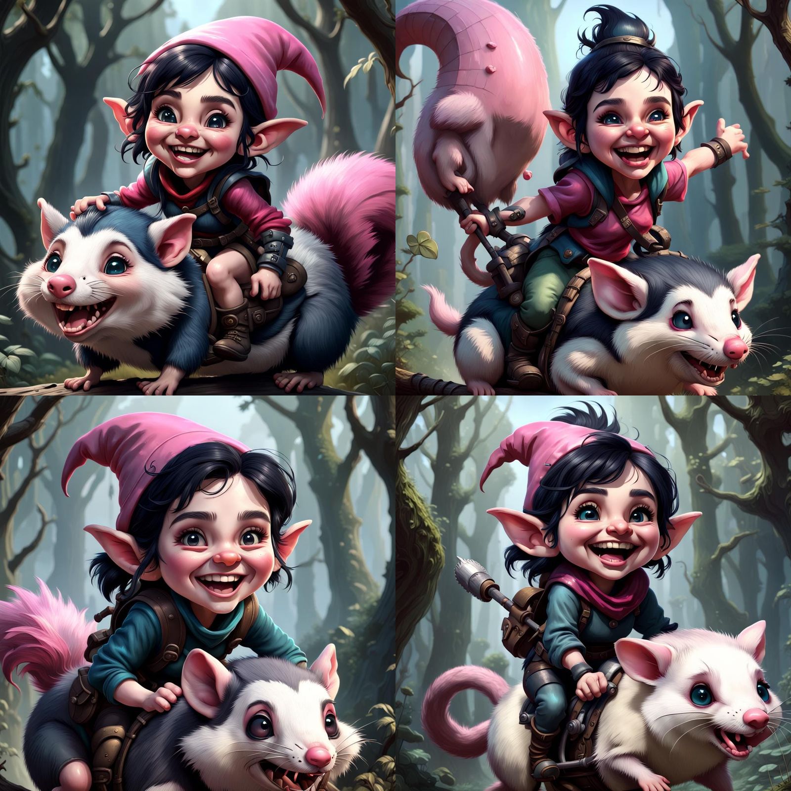 Gnome Rogue Riding an Opossum: Fantasy Art