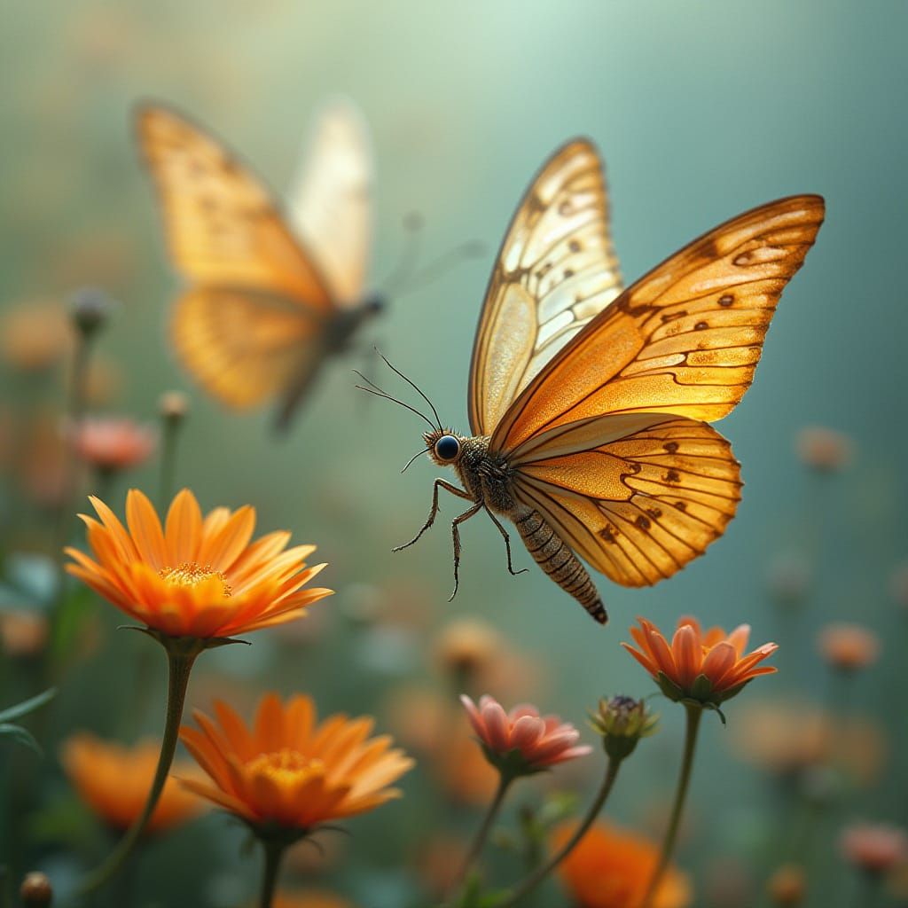 Whimsical Butterflies with Intricate Wings Amidst Flowers