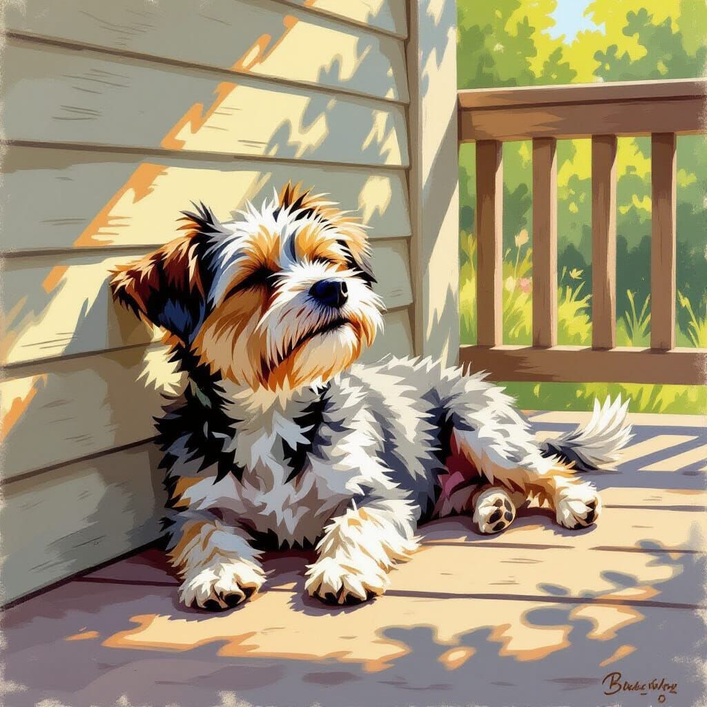 Tired Old Dog Enjoys Sunny Summer Afternoon