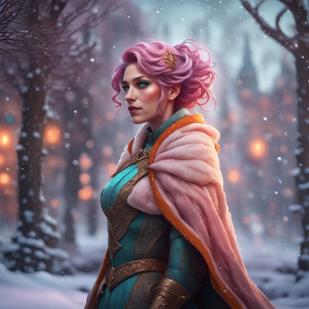 Pink-Haired Queen in Snow, Hyperdetailed Concept Art