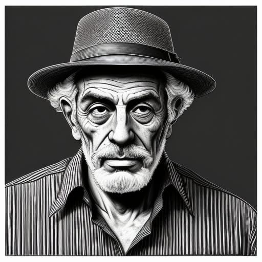 Aged Italian Gentleman in Distressed Line Art