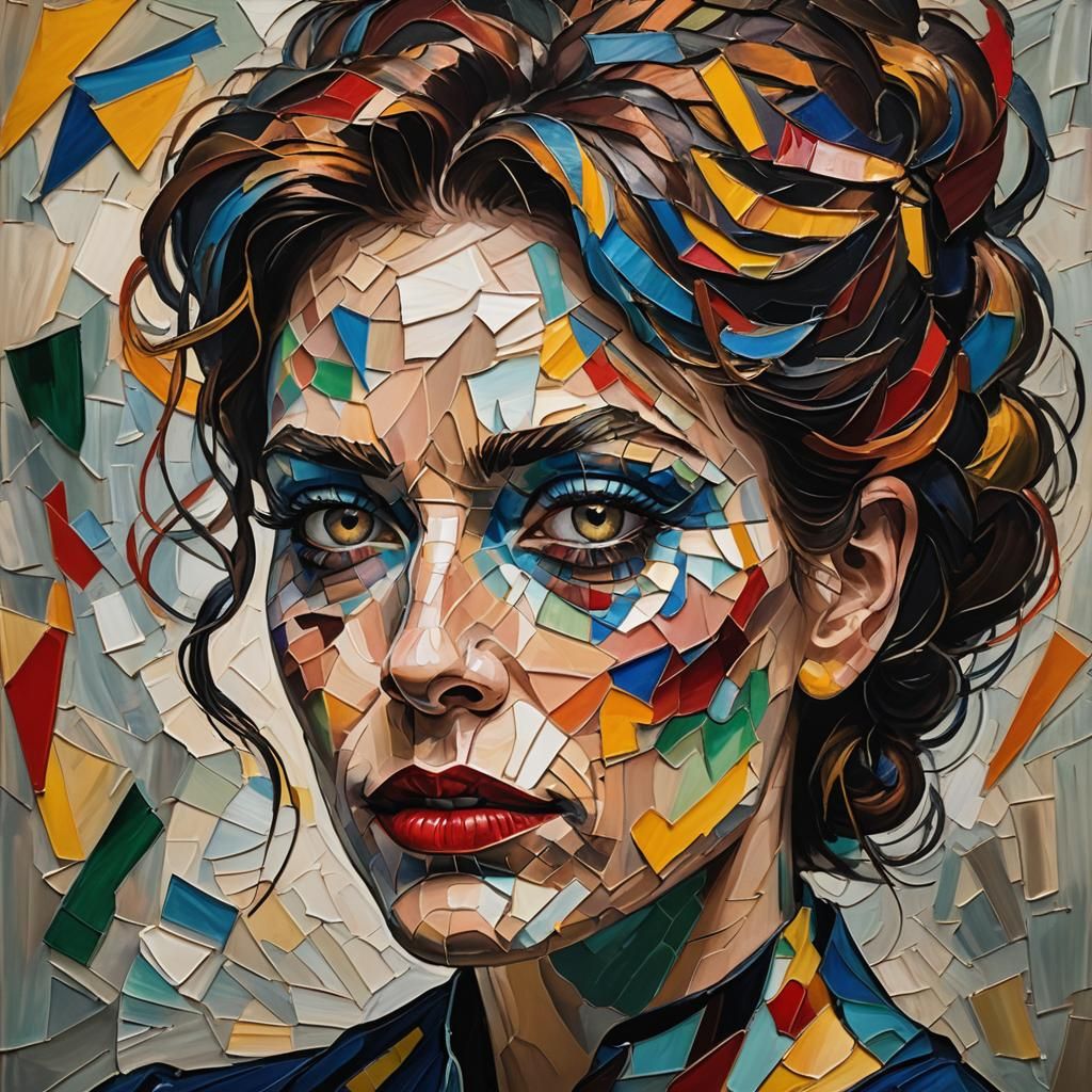 Woman with Zig-Zag Makeup in Expressionist Style