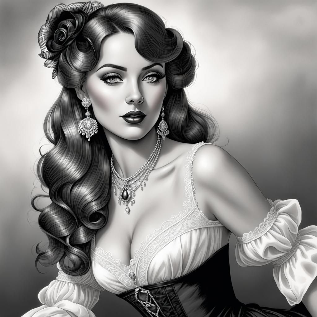 Elegant Edwardian Lady Portrait in Fine Line Art