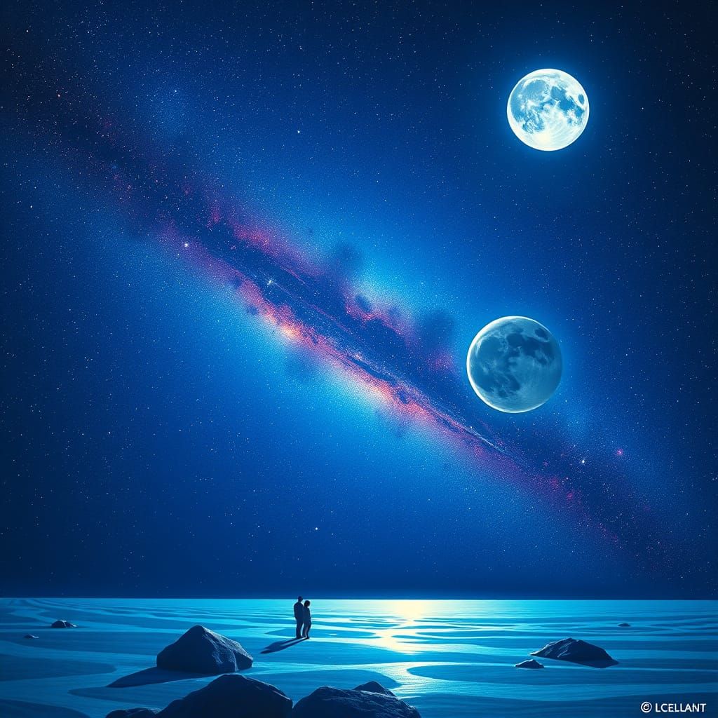 Vibrant Purple Galaxy Illuminated by a White Moon