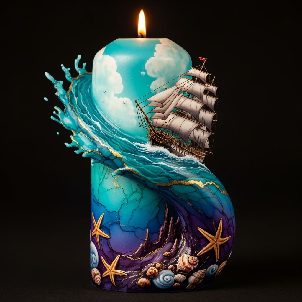 Candle with Evolving Seascape and Sailing Ship
