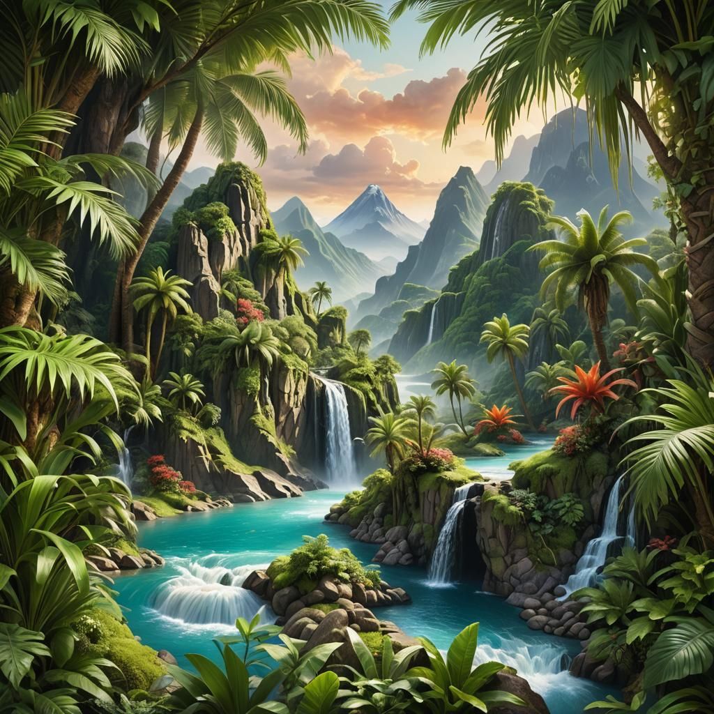 Hand-Painted Mountain Landscape in 3D Render