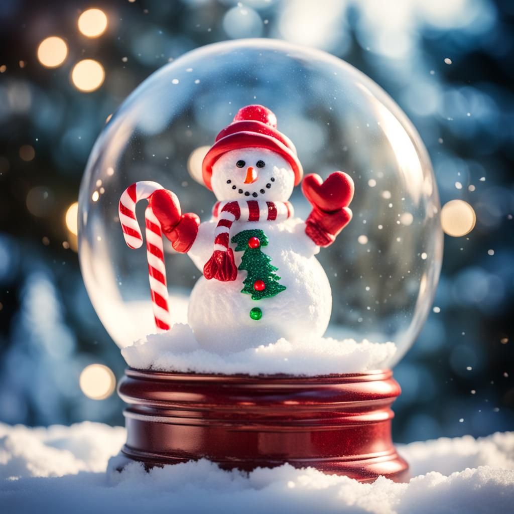 Snowman in Snow Globe with Christmas Tree